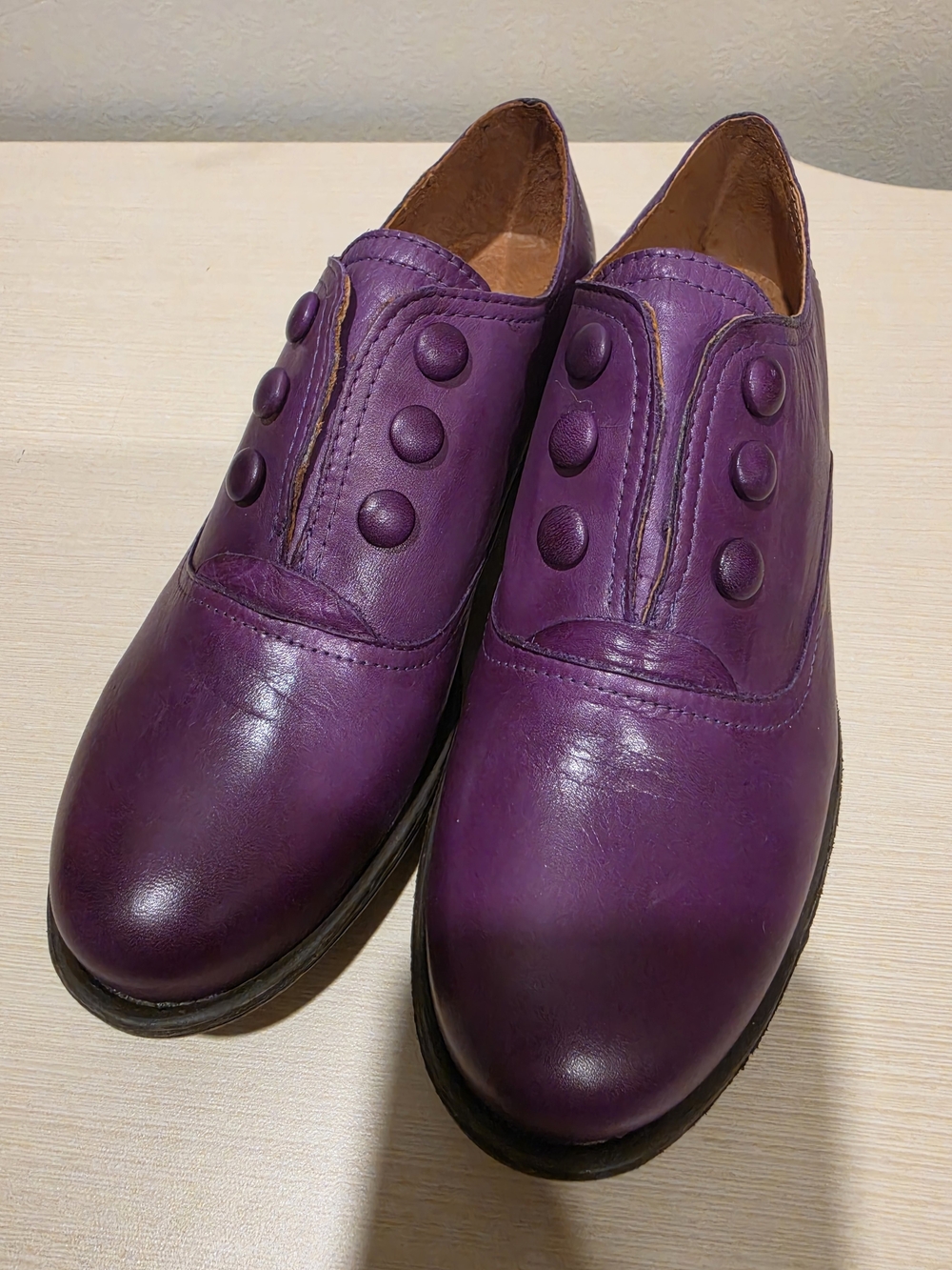 Miz Mooz Lenore Purple Leather Button Oxfords Slip On Loafer Flats 6